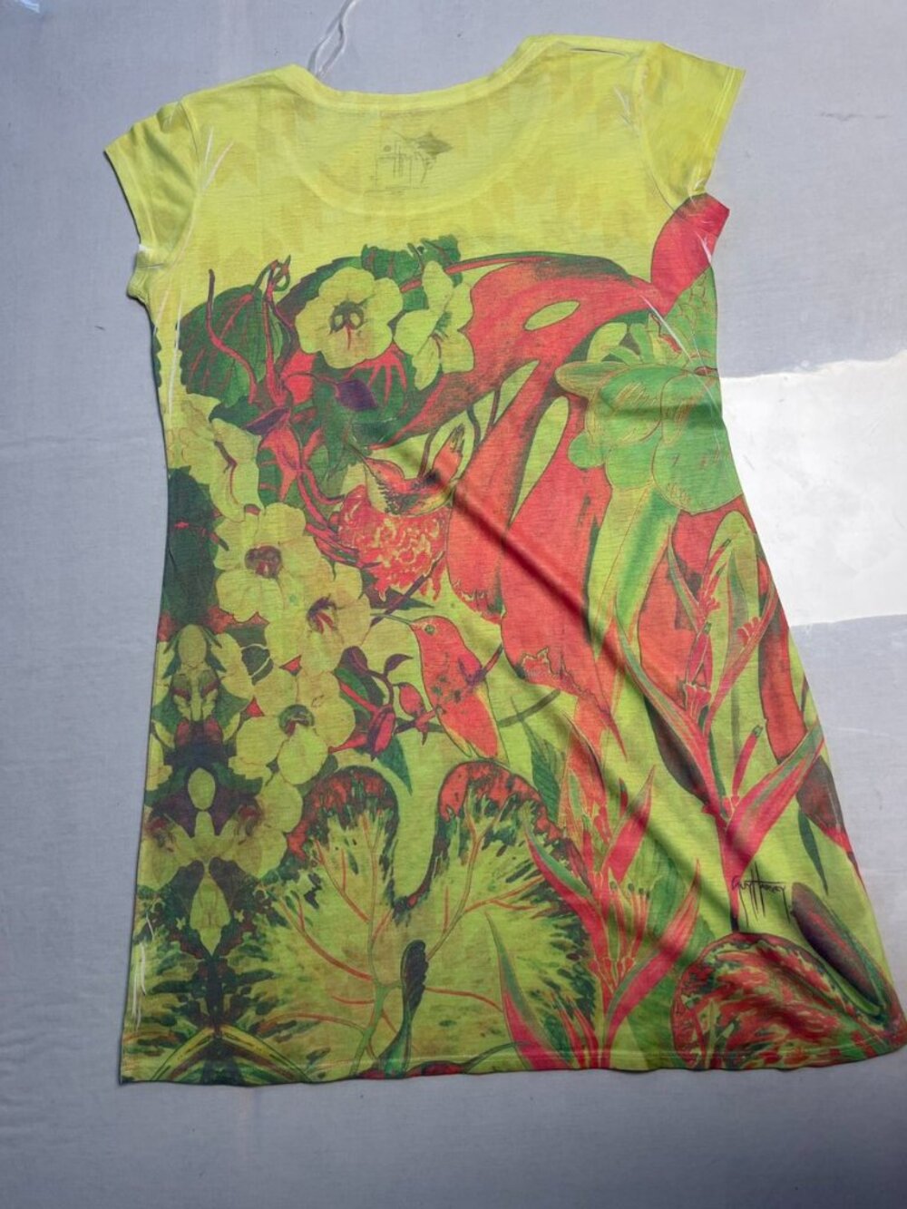 Guy Harvey Tropical Fish Print Dress Yellow Green Short Sleeve Medium - Picture 7 of 11